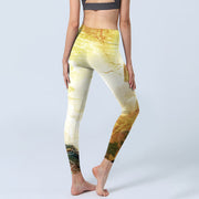 Buddha Stones Golden Auspicious Cloud Figure Print Fitness Leggings Women's Yoga Pants - image 4