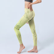 Buddha Stones Light Yellow Crane Print Sports Leggings Women's Yoga Pants - image 3