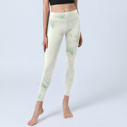 Buddha Stones Green Bamboo Leaves Print Sports Leggings Women's Yoga Pants - image 6
