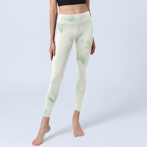 Buddha Stones Green Bamboo Leaves Print Sports Leggings Women's Yoga Pants - image 6