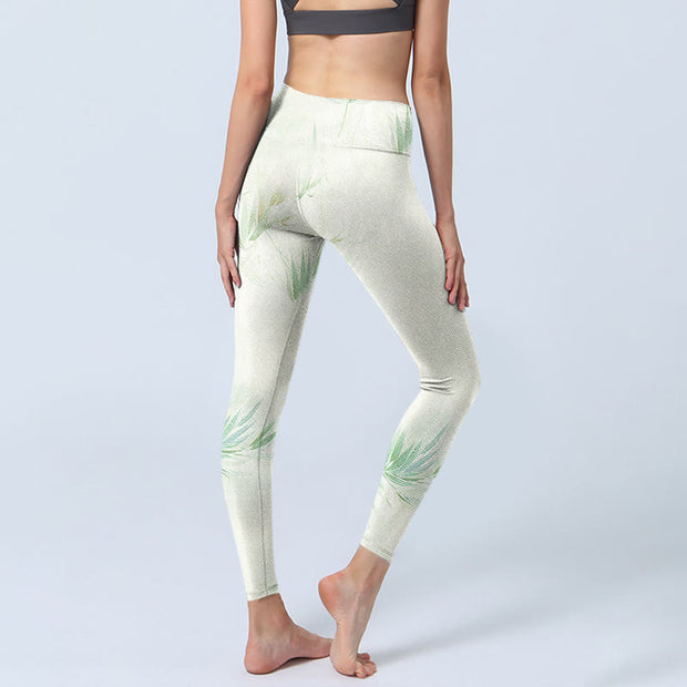 Buddha Stones Green Bamboo Leaves Print Sports Leggings Women's Yoga Pants - image 5