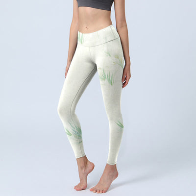 Buddha Stones Green Bamboo Leaves Print Sports Leggings Women's Yoga Pants - Ivory - US18，UK/AU22，EU50 (4XL) - image 1