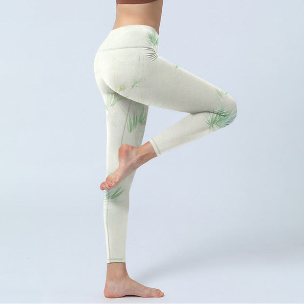 Buddha Stones Green Bamboo Leaves Print Sports Leggings Women's Yoga Pants - image 4