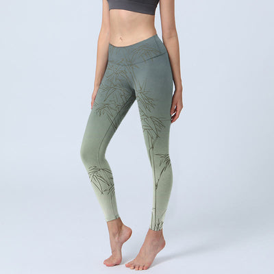 Buddha Stones Bamboo Leaves Sketch Print Sports Leggings Women's Yoga Pants