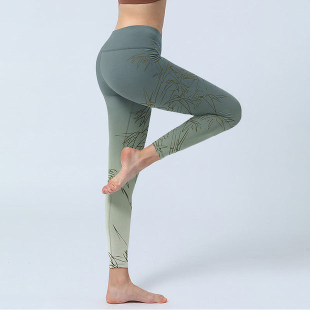 Buddha Stones Bamboo Leaves Sketch Print Sports Leggings Women's Yoga Pants - image 4
