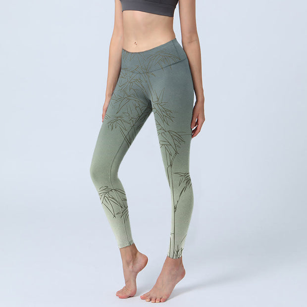 Buddha Stones Bamboo Leaves Sketch Print Sports Leggings Women's Yoga Pants - Gainsboro - US18，UK/AU22，EU50 (4XL) - image 1