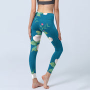 Buddha Stones Blue White Flowers Leaves Print Sports Leggings Women's Yoga Pants - image 5