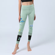 Buddha Stones Mint Green Blue Peony Butterfly Print Sports Leggings Women's Yoga Pants - image 6