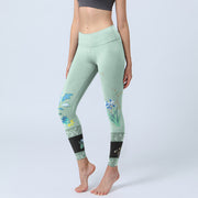 Buddha Stones Mint Green Blue Peony Butterfly Print Sports Leggings Women's Yoga Pants - Honeydew - US18，UK/AU22，EU50 (4XL) - image 1