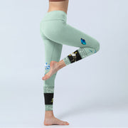 Buddha Stones Mint Green Blue Peony Butterfly Print Sports Leggings Women's Yoga Pants - image 4