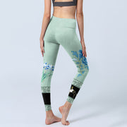 Buddha Stones Mint Green Blue Peony Butterfly Print Sports Leggings Women's Yoga Pants - image 5