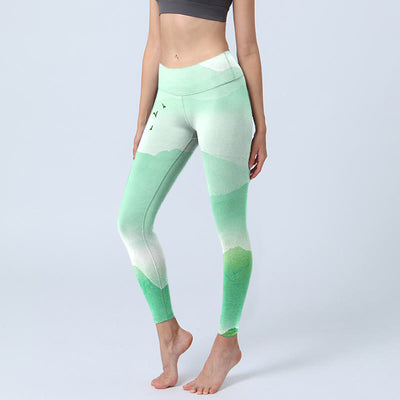 Buddha Stones Mint Cream Mountains Wild Goose Print Sports Leggings Women's Yoga Pants - MintCream - US18，UK/AU22，EU50 (4XL) - image 1
