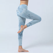 Buddha Stones Blue Flower Sketch Print Sports Leggings Women's Yoga Pants - image 4