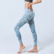 Buddha Stones Blue Flower Sketch Print Sports Leggings Women's Yoga Pants - image 3