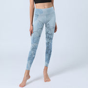 Buddha Stones Blue Flower Sketch Print Sports Leggings Women's Yoga Pants - image 6