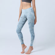 Buddha Stones Blue Flower Sketch Print Sports Leggings Women's Yoga Pants - LightBlue - US18，UK/AU22，EU50 (4XL) - image 1