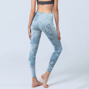 Buddha Stones Blue Flower Sketch Print Sports Leggings Women's Yoga Pants - image 5