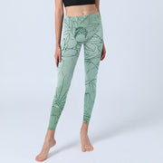 Buddha Stones Green Lotus Flower Print Sports Leggings Women's Yoga Pants - image 6