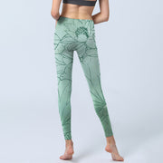 Buddha Stones Green Lotus Flower Print Sports Leggings Women's Yoga Pants