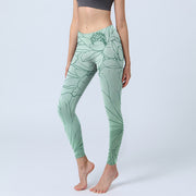 Buddha Stones Green Lotus Flower Print Sports Leggings Women's Yoga Pants - DarkSeaGreen - US18，UK/AU22，EU50 (4XL) - image 1