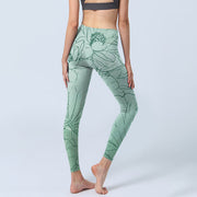 Buddha Stones Green Lotus Flower Print Sports Leggings Women's Yoga Pants - image 5