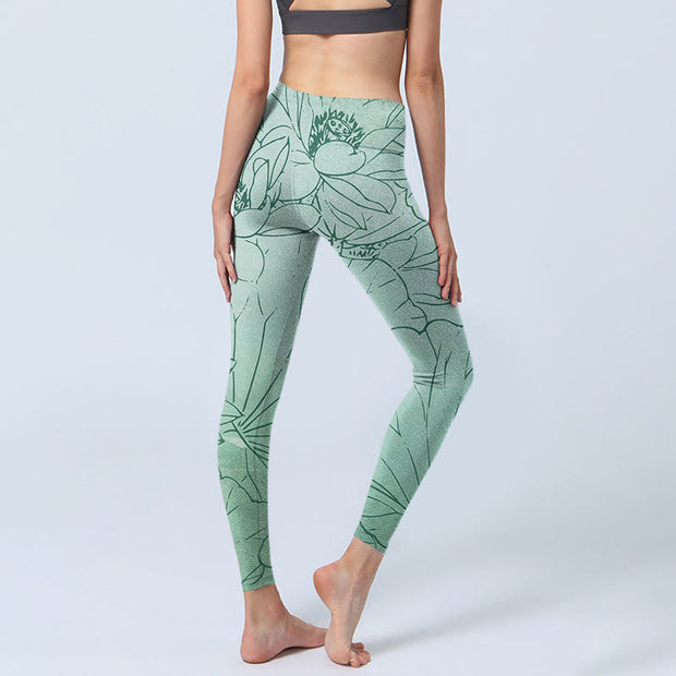 Buddha Stones Green Lotus Flower Print Sports Leggings Women's Yoga Pants - image 5