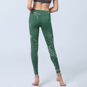 Buddha Stones Green White Bamboo Leaves Print Gym Leggings Women's Yoga Pants - image 7