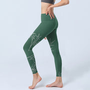 Buddha Stones Green White Bamboo Leaves Print Gym Leggings Women's Yoga Pants - image 3