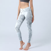 Buddha Stones Peony Flower Leaves Print Gym Leggings Women's Yoga Pants - LightCyan - US18，UK/AU22，EU50 (4XL) - image 1