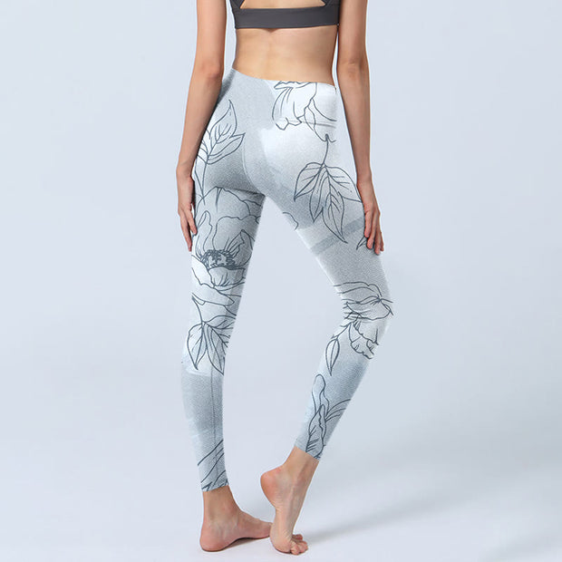 Buddha Stones Peony Flower Leaves Print Gym Leggings Women's Yoga Pants - image 5