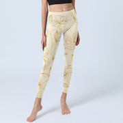 Buddha Stones Beige Flower Vine Print Gym Leggings Women's Yoga Pants - image 6