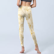 Buddha Stones Beige Flower Vine Print Gym Leggings Women's Yoga Pants