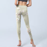 Buddha Stones Beige Plum Blossoms Print Gym Leggings Women's Yoga Pants - image 7