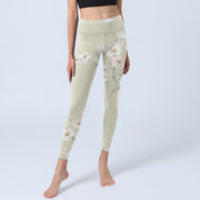 Buddha Stones Beige Plum Blossoms Print Gym Leggings Women's Yoga Pants - image 6