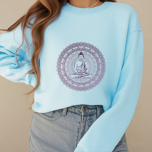 Buddha Stones Mandala Buddha Fleece Lined Polyester Sweatshirt