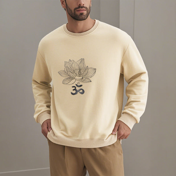 Buddha Stones Om Lotus Sketch Fleece Lined Polyester Sweatshirt