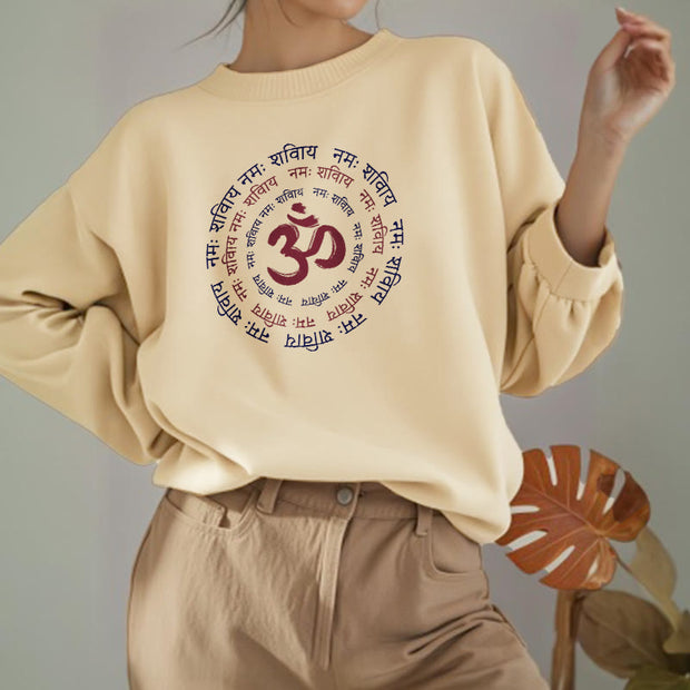 Buddha Stones OM Mantra Character Sanskrit Fleece Lined Polyester Sweatshirt