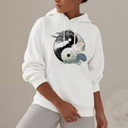 Buddha Stones Yin Yang Lotus Leaf Ink Painting Fleece Lined Hoodie