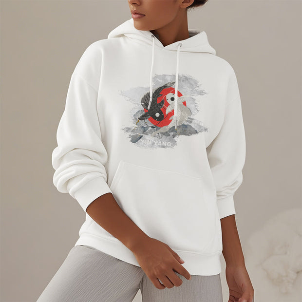 Buddha Stones Yin Yang Koi Fish Clouds Fleece Lined Hoodie