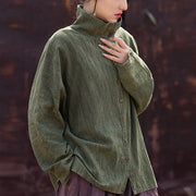 Buddha Stones Turtleneck Dyeing Ramie Cotton Chinese Style Cardigan Clothing Women's Shirts BS Olive US4-8/10，UK/AU8-12/14，EU36-40/42 (F)