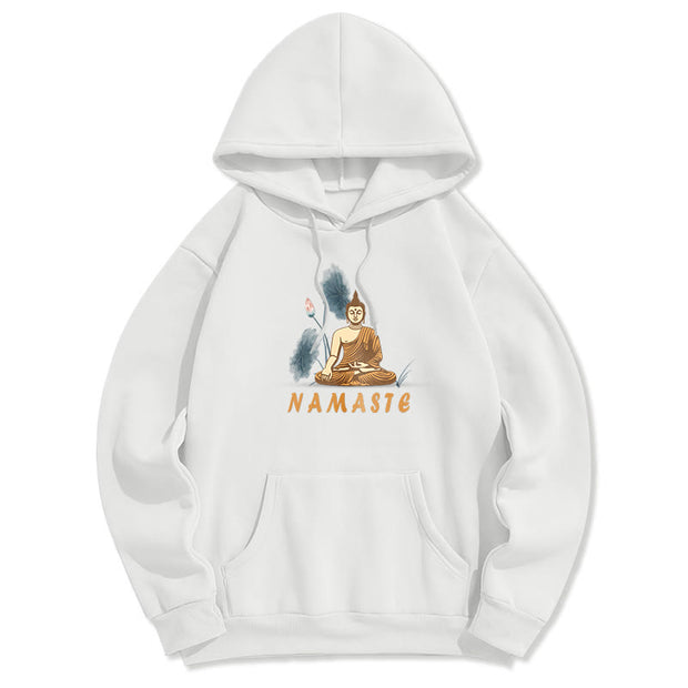 Buddha Stones NAMASTE Meditation Buddha Polyester Fleece Lined Hoodie