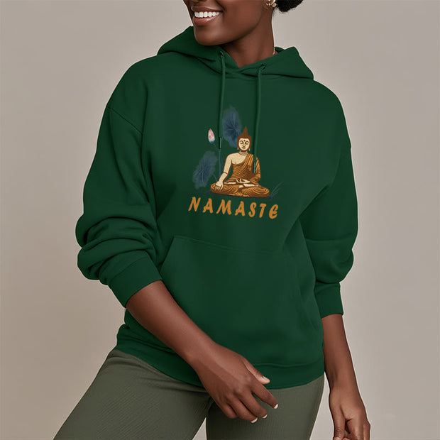 Buddha Stones NAMASTE Meditation Buddha Polyester Fleece Lined Hoodie