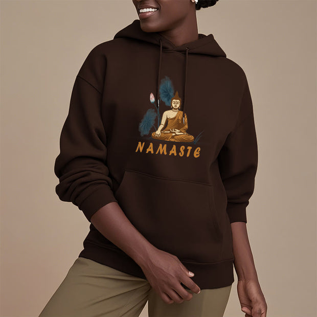 Buddha Stones NAMASTE Meditation Buddha Polyester Fleece Lined Hoodie