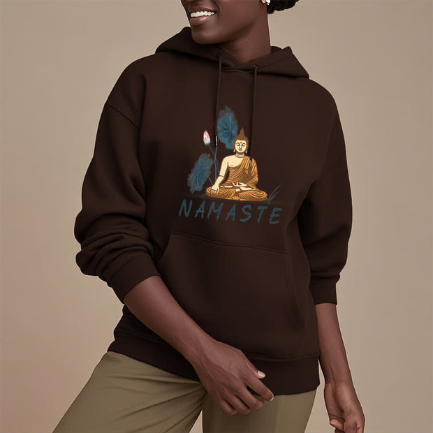 Buddha Stones NAMASTE Meditation Buddha Polyester Fleece Lined Hoodie