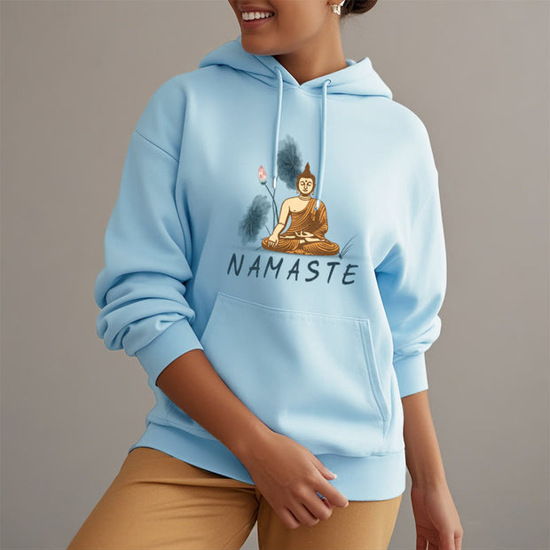 Buddha Stones NAMASTE Meditation Buddha Polyester Fleece Lined Hoodie