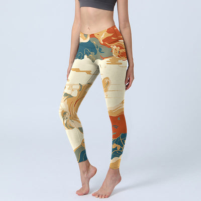Buddha Stones Colorful Clouds Print Fitness Leggings Women's Yoga Pants - Moccasin - US18，UK/AU22，EU50 (4XL) - image 1