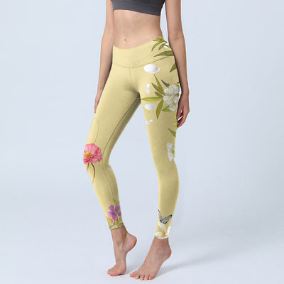Buddha Stones Flowers Plants Butterfly Print Fitness Leggings Women's Yoga Pants - Bisque - US18，UK/AU22，EU50 (4XL) - image 1