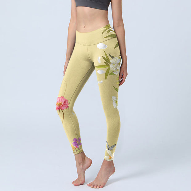 Buddha Stones Flowers Plants Butterfly Print Fitness Leggings Women's Yoga Pants - Bisque - US18，UK/AU22，EU50 (4XL) - image 1