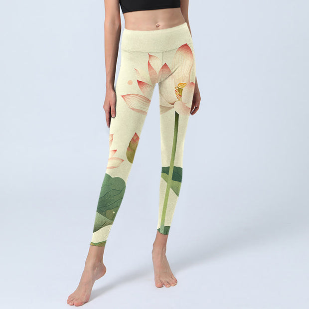Buddha Stones Lotus Flower Leaf Dragonfly Print Fitness Leggings Women's Yoga Pants - image 7
