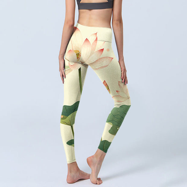 Buddha Stones Lotus Flower Leaf Dragonfly Print Fitness Leggings Women's Yoga Pants - image 6